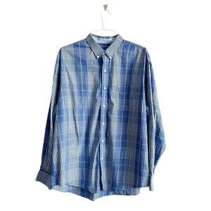 Izod Mens Plaid Non Iron Stretch Long Sleeve Button Down Shirt Blue XL